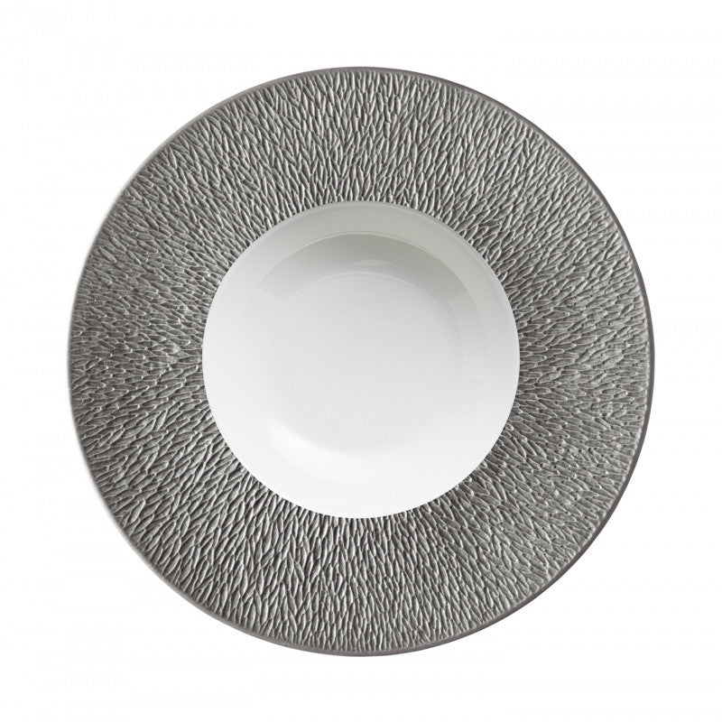 Rim plate deep with engraved rim 27 cm grey I | Minéral Irisé