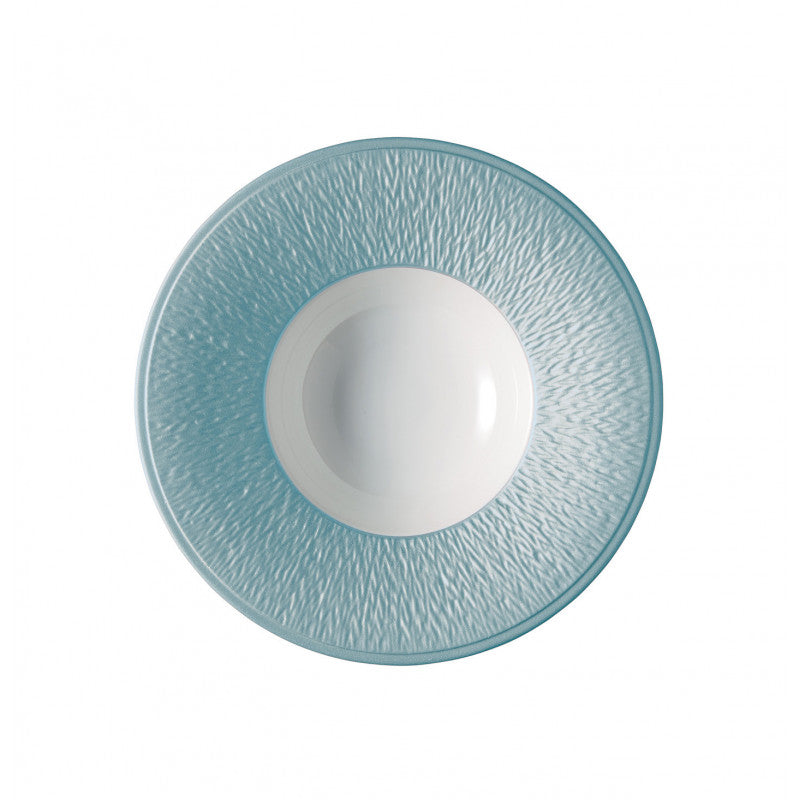 Rim plate deep with engraved rim 22.5 cm blue | Minéral Irisé