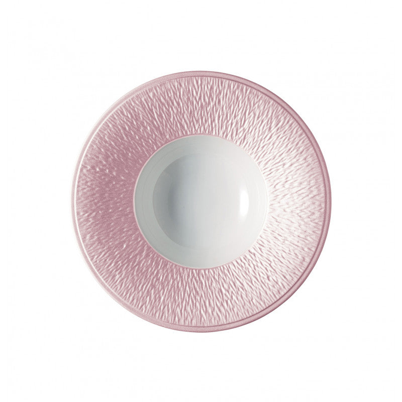 Rim plate deep with engraved rim 22.5 cm pink | Minéral Irisé