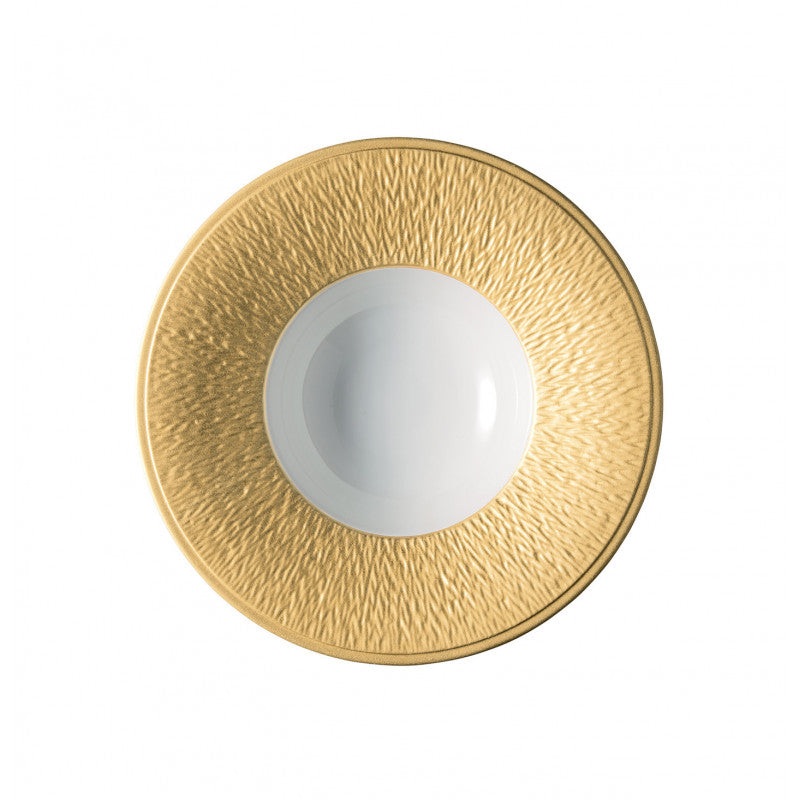 Rim plate deep with engraved rim 22.5 cm gold with gold rim | Minéral Or
