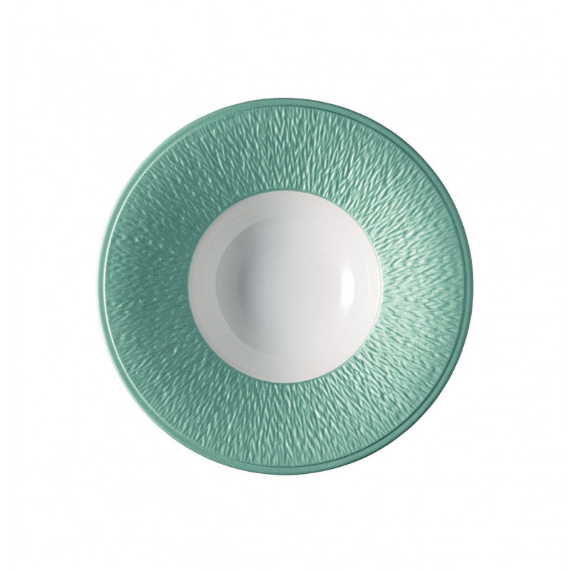 Rim plate deep with engraved rim 22.5 cm turquoise | Minéral Irisé