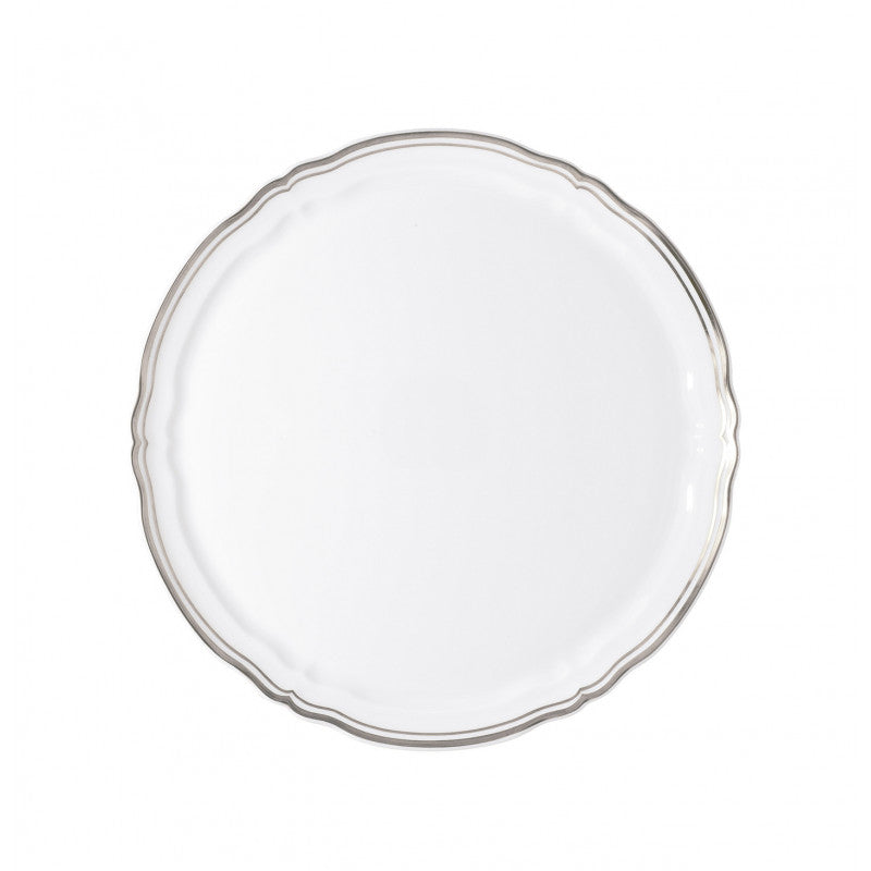 Flat cake serving plate 31 cm white with platine rim | Polka Platine