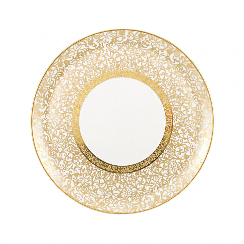 Flat cake serving plate 31 cm white with gold rim | Tolède Or