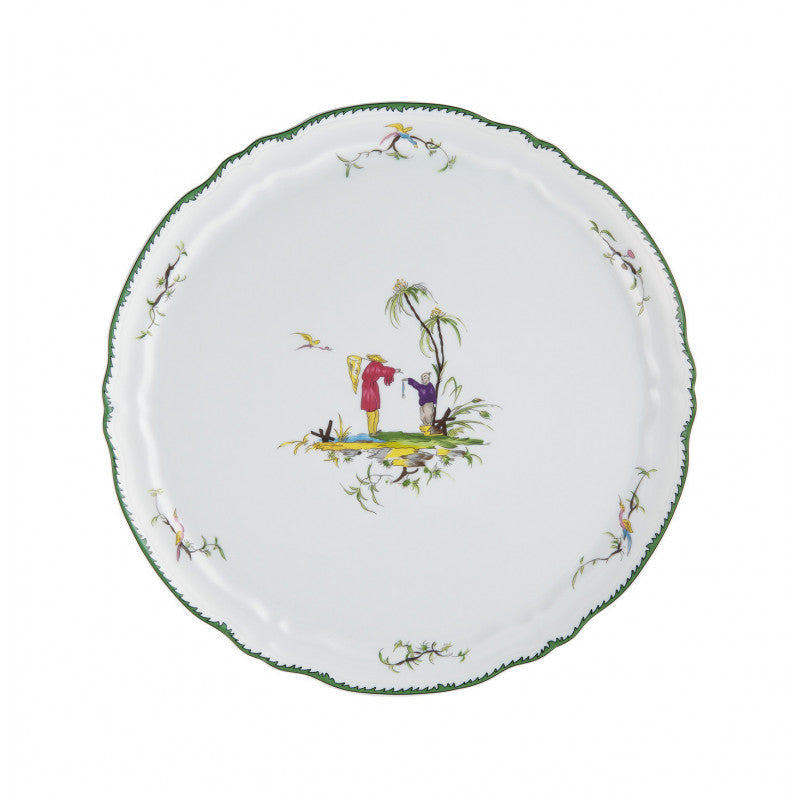 Flat cake serving plate 31 cm green/pink | Longjiang