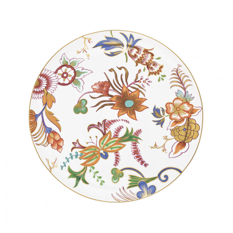Flat cake serving plate 31 cm blue/pink with gold rim | Imari