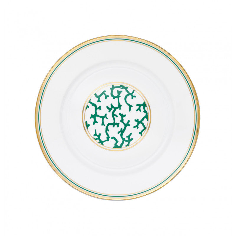 Flat chop plate 29.5 cm green with gold rim | Cristobal Emeraude