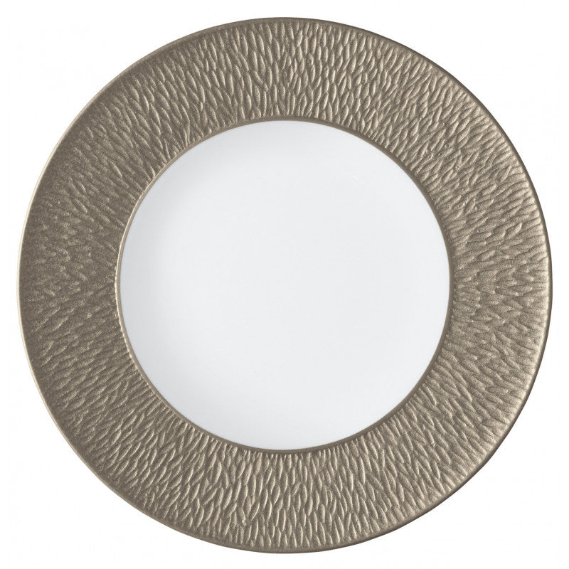 Coupe plate flat with engraved rim 29 cm grey II | Minéral Irisé