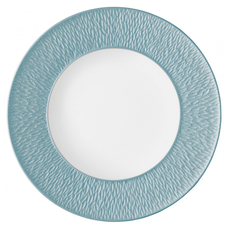 Coupe plate flat with engraved rim 32 cm blue | Minéral Irisé