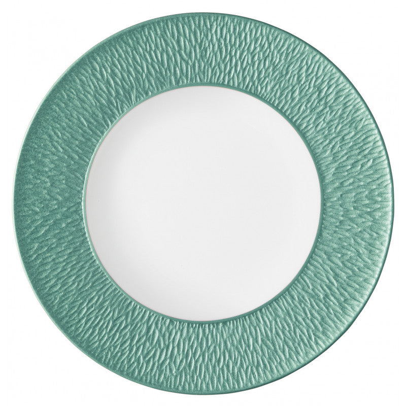 Coupe plate flat with engraved rim 22 cm turquoise | Minéral Irisé