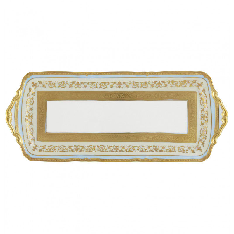 Long cake serving plate 40.5 cm blue with gold rim | Shéhérazade