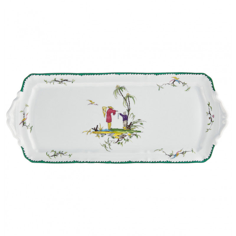 Long cake serving plate 40.5 cm green/pink | Longjiang