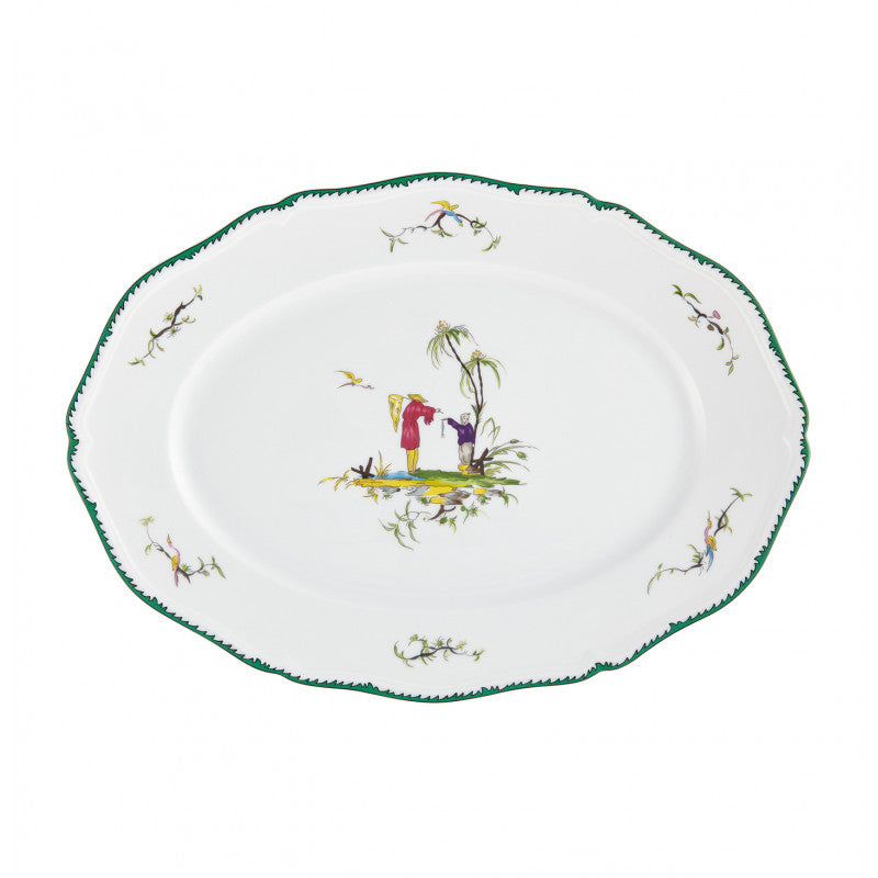Oval platter 35 cm green/pink | Longjiang