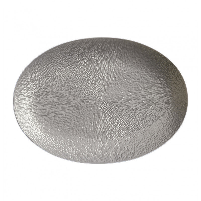 Oval platter 36 cm grey I | Minéral Irisé