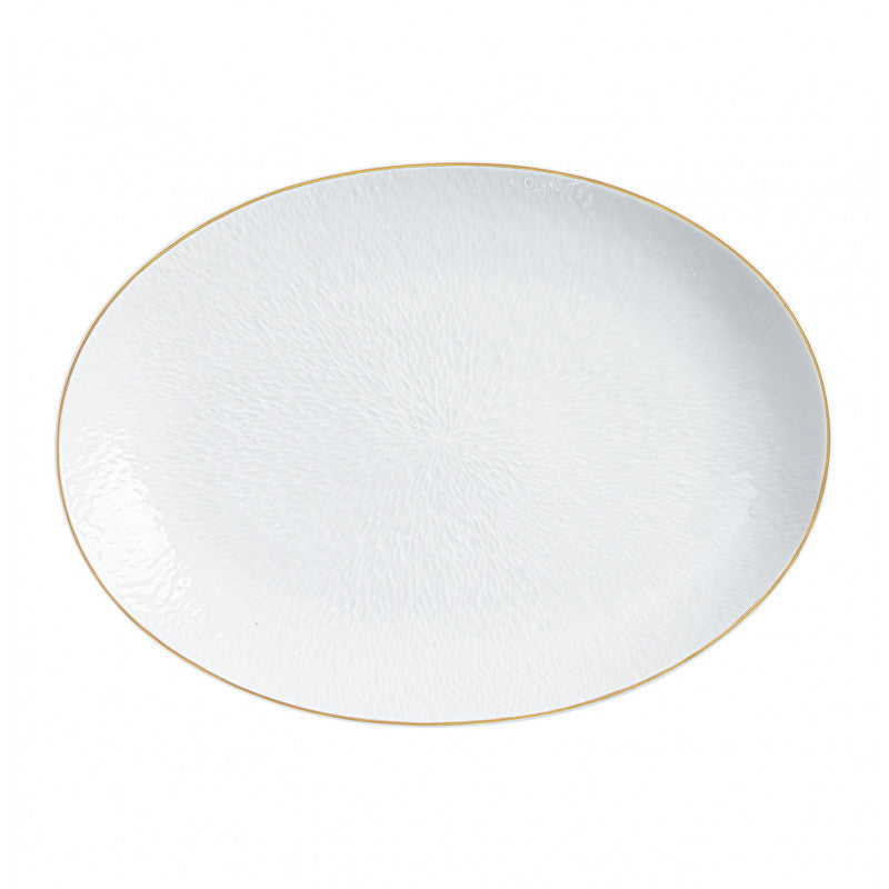 Oval platter 36 cm white with gold rim | Minéral Filet Or