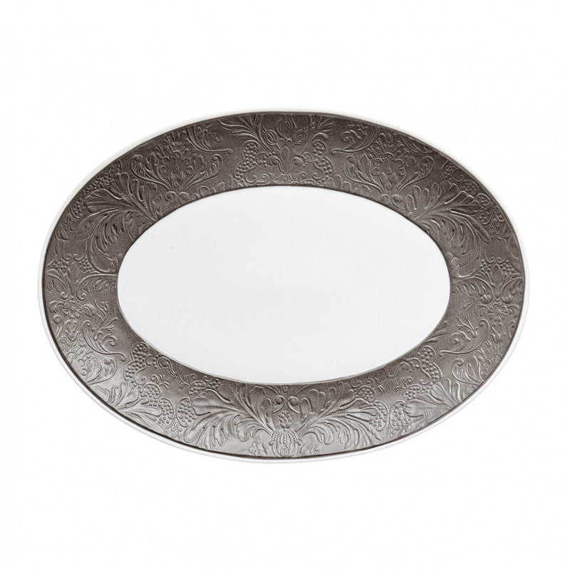 Oval platter 36 cm grey with gold rim | Italian Renaissance