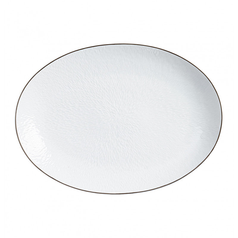 Oval platter 36 cm white with platine rim | Minéral Filet Platine