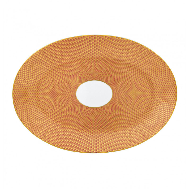 Oval platter 36 cm orange with gold rim | Trésor