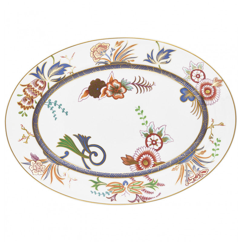 Oval platter 41 cm blue/pink with gold rim | Imari