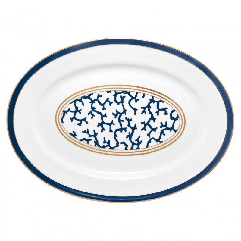 Oval platter 41 cm blue with gold rim | Cristobal Marine