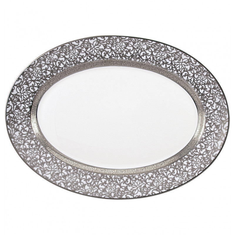 Oval platter 41 cm white with platine rim | Tolède Platine
