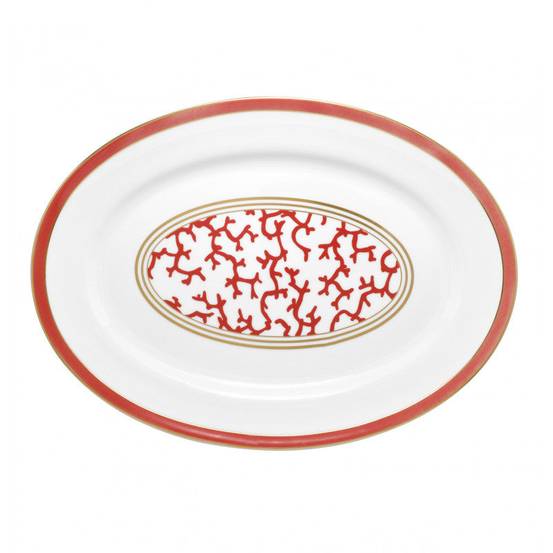Oval platter 41 cm red with gold rim | Cristobal Rouge