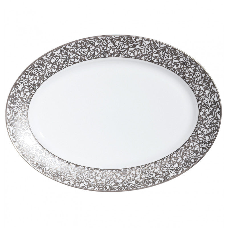 Oval platter 41 cm white with platine rim | Salamanque Platine