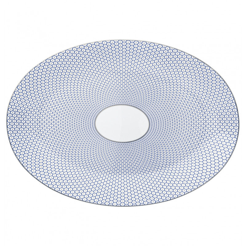 Oval platter 42 cm blue with platine rim | Trésor Bleu