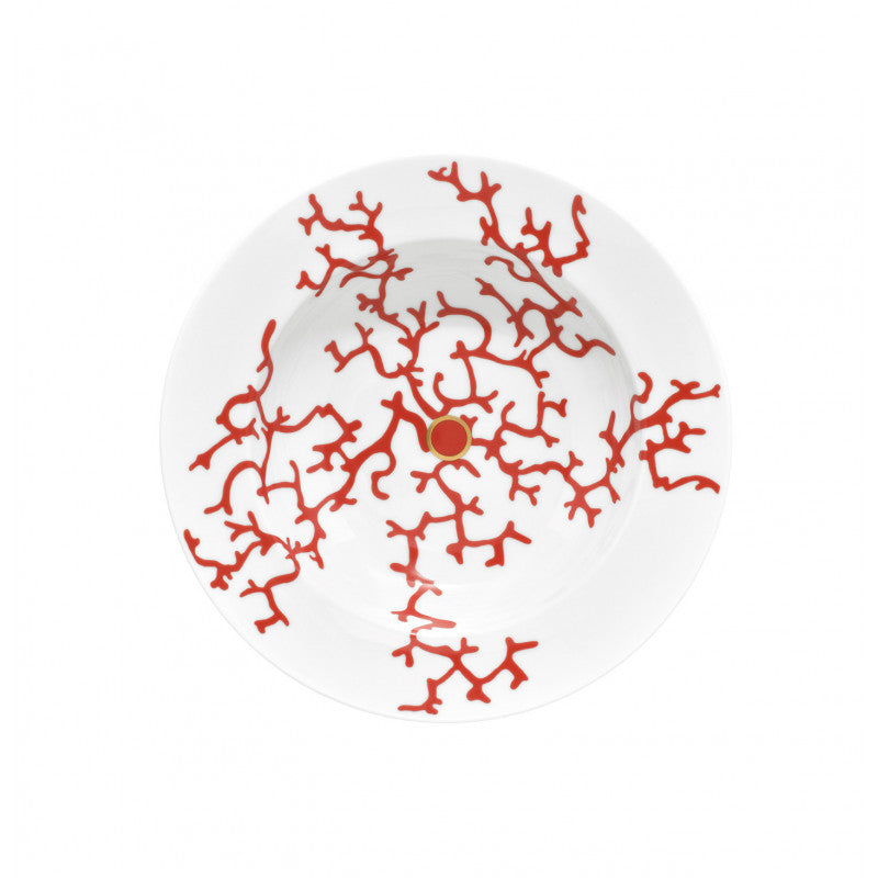 Pasta plate 24.5 cm red with gold rim | Cristobal Rouge