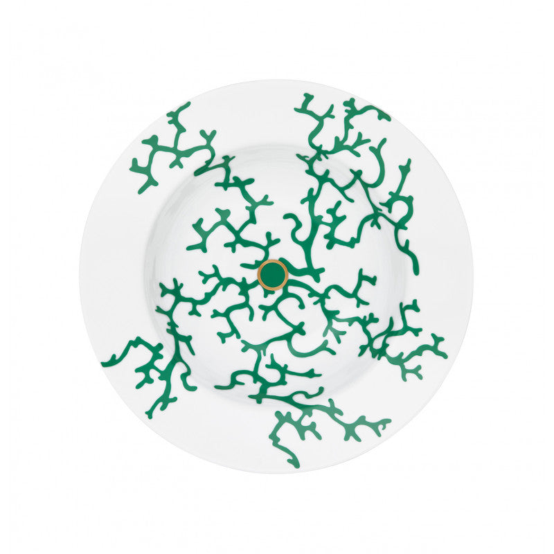 Pasta plate 24.5 cm green with gold rim | Cristobal Emeraude