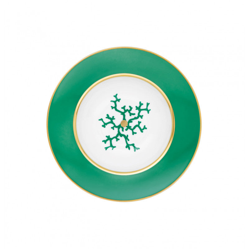 Rim plate deep 21 cm green with gold rim | Cristobal Emeraude