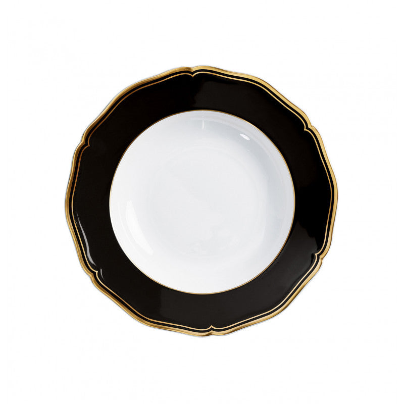 Rim plate deep 23 cm black with gold rim | Mazurka