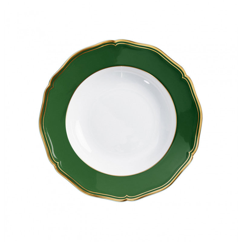 Rim plate deep 23 cm green with gold rim | Mazurka