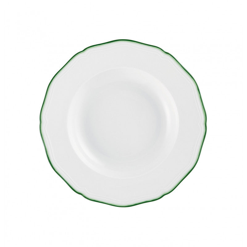 Rim plate deep 23 cm green | Touraine Double Filet Vert