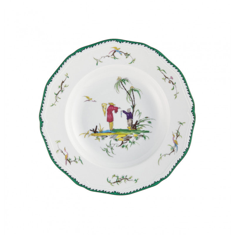 Rim plate deep 23 cm green/pink I | Longjiang