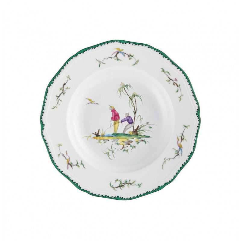 Rim plate deep 23 cm green/pink II | Longjiang