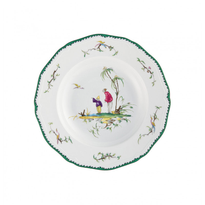 Rim plate deep 23 cm green/pink IV | Longjiang
