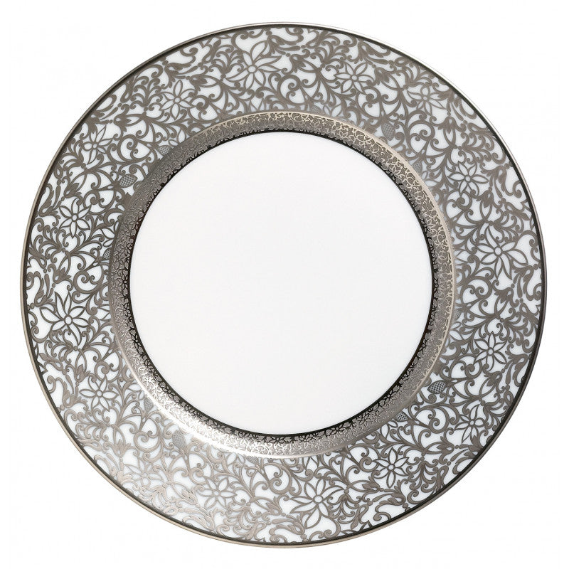 Rim plate flat 31 cm white with platine rim | Tolède Platine