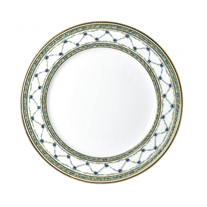 Rim plate flat 31 cm green/blue with gold rim | Allée Du Roy
