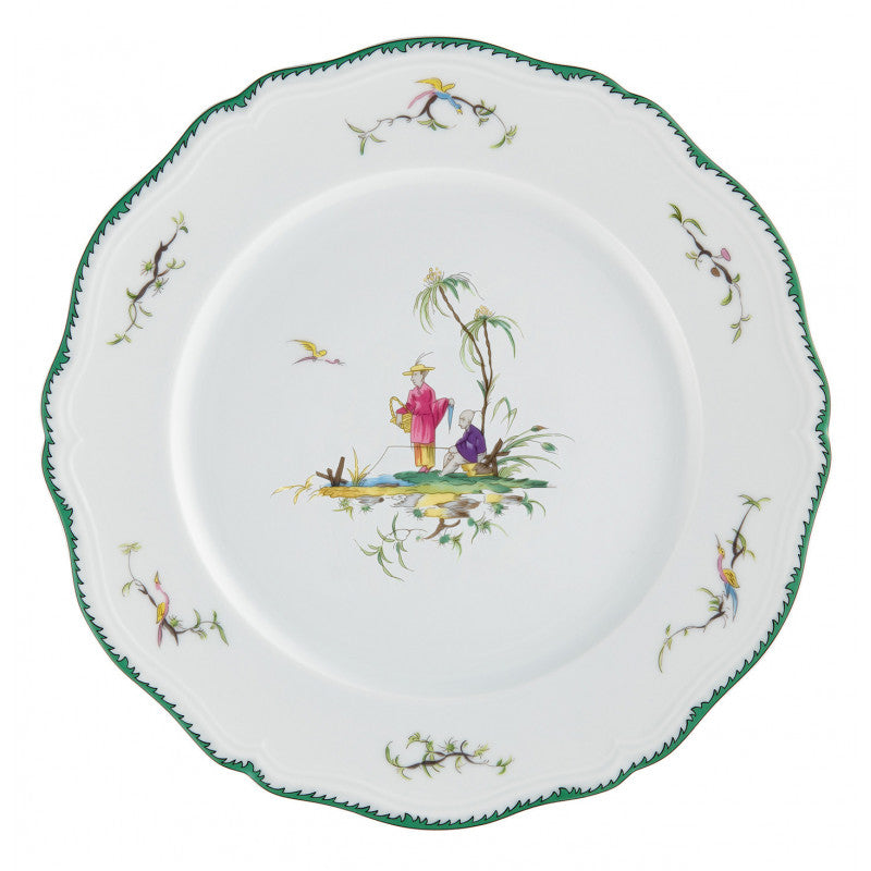 Rim plate flat 22 cm green/pink VI | Longjiang