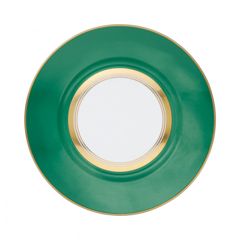 Rim plate flat 27 cm green with gold rim II | Cristobal Emeraude