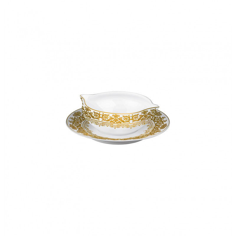 Sauce boat and stand 19 cm white with gold rim | Chelsea