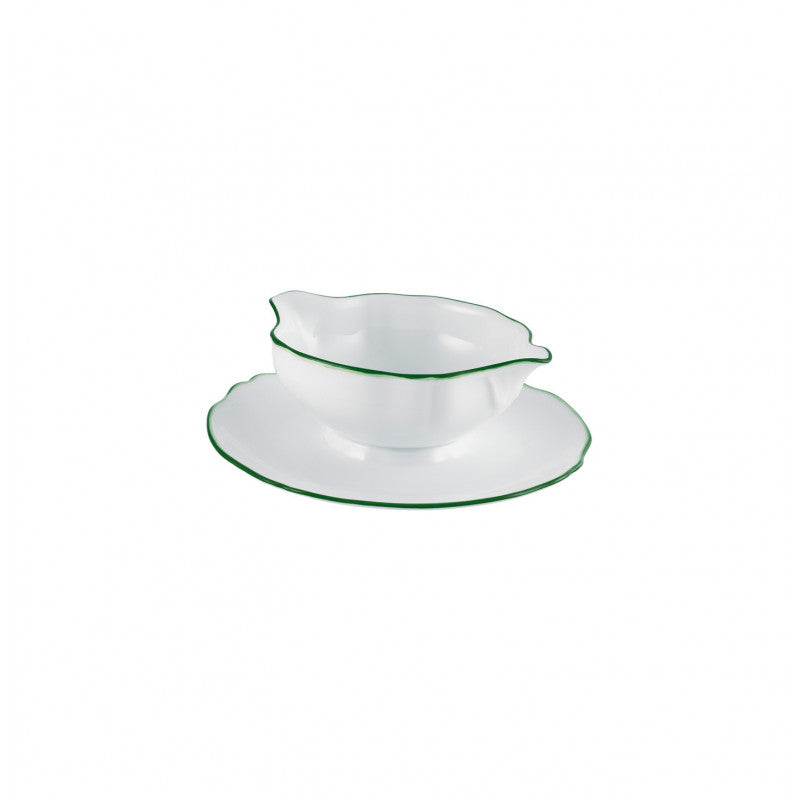 Sauce boat and stand 20 cm green | Touraine Double Filet Vert