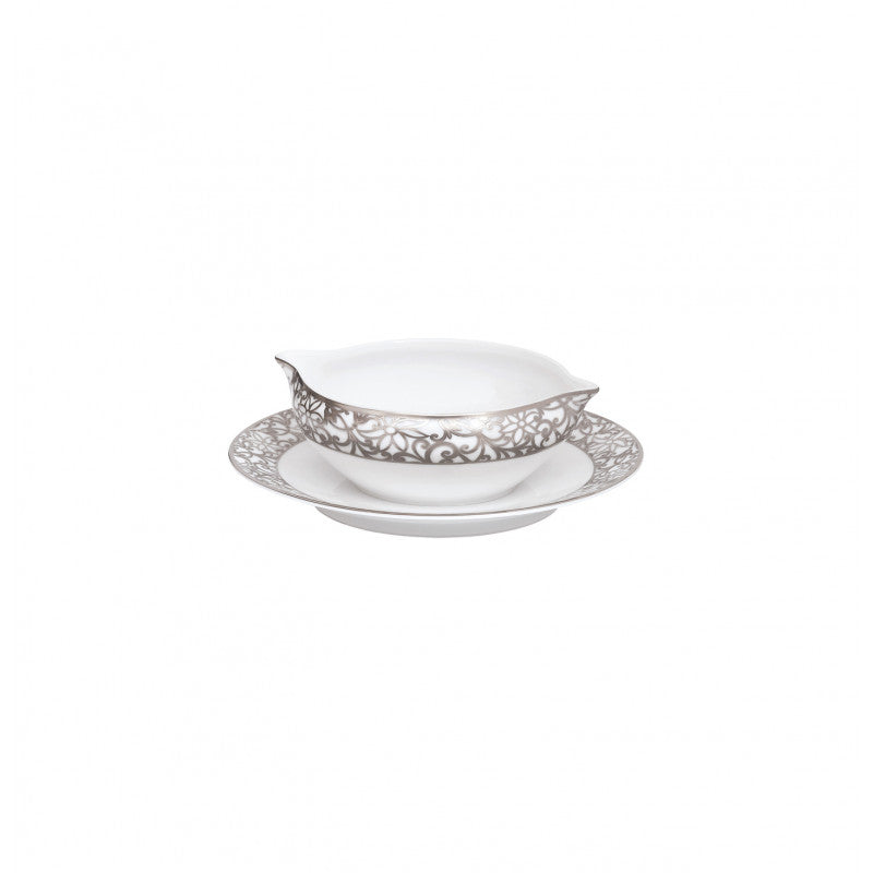 Sauce boat and stand 19 cm white with platine rim | Salamanque Platine