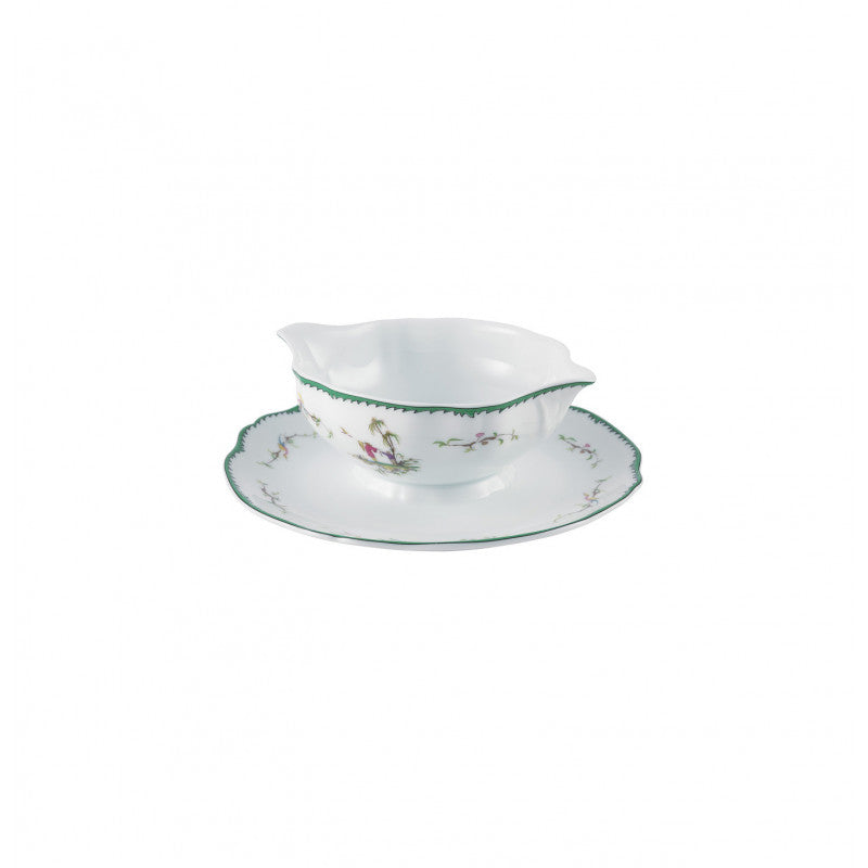 Sauce boat and stand 20 cm green/pink | Longjiang