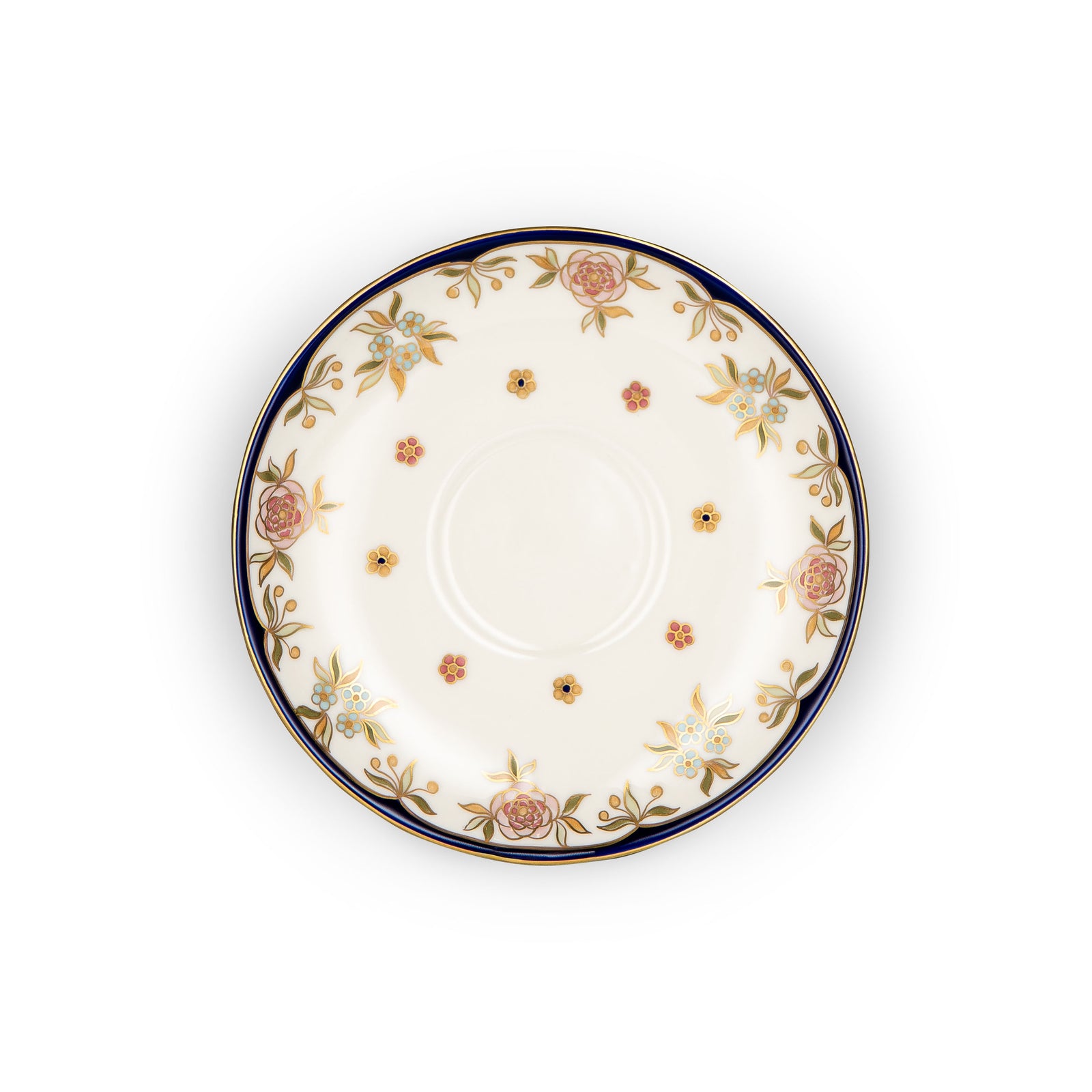 Tea cup and saucer with gold and blue rim | Phoenix