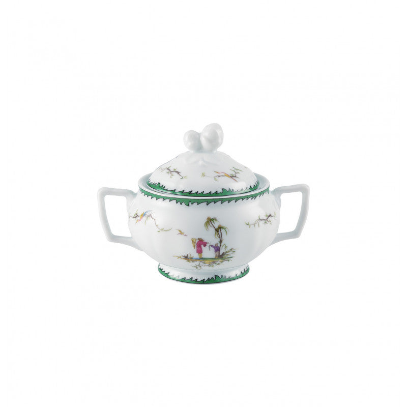 Sugar bowl 8.2 cm green/pink | Longjiang