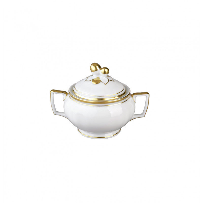 Sugar bowl 8.2 cm white with gold rim | Polka Or