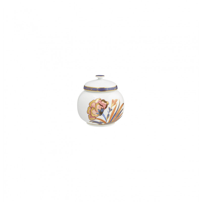 Sugar bowl 6.1 cm blue/pink with gold rim | Imari