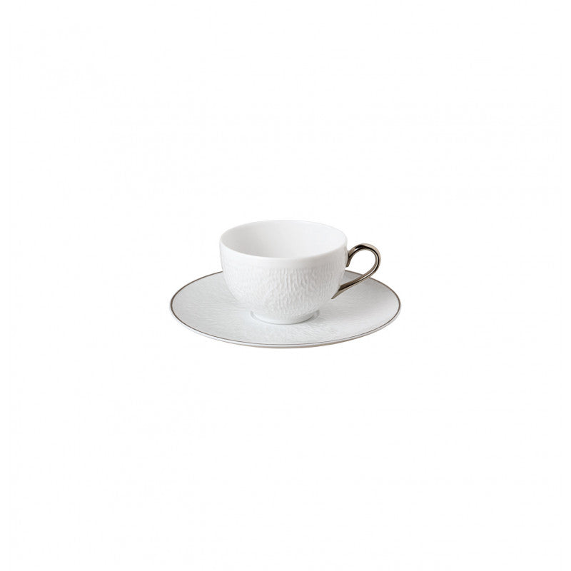 Tea cup extra and saucer - White with platine rim | Minéral Filet Platine