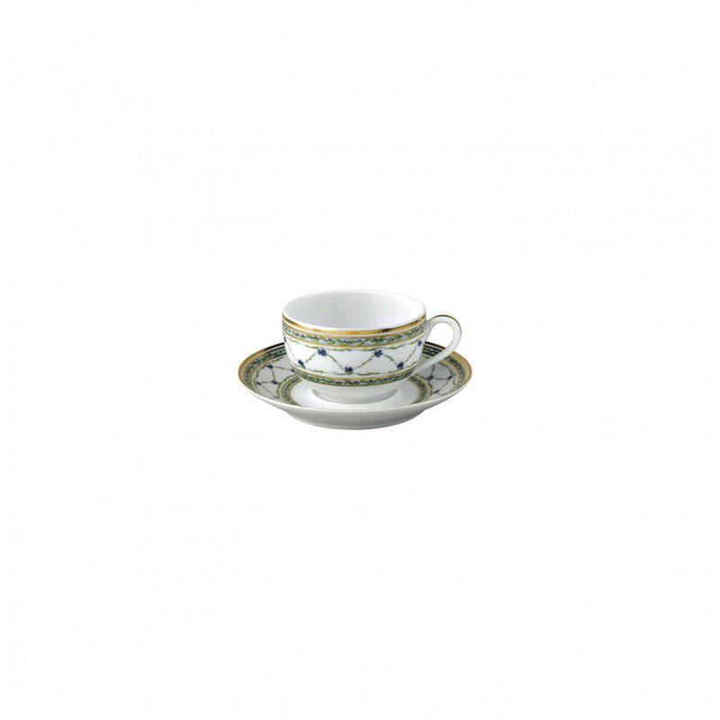 Tea cup extra and saucer - Green/blue with gold rim | Allée Du Roy